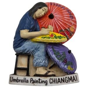 Thailand Chiang Mai Umbrella Painting Souvenir Resin Fridge Magnet Hand Painted